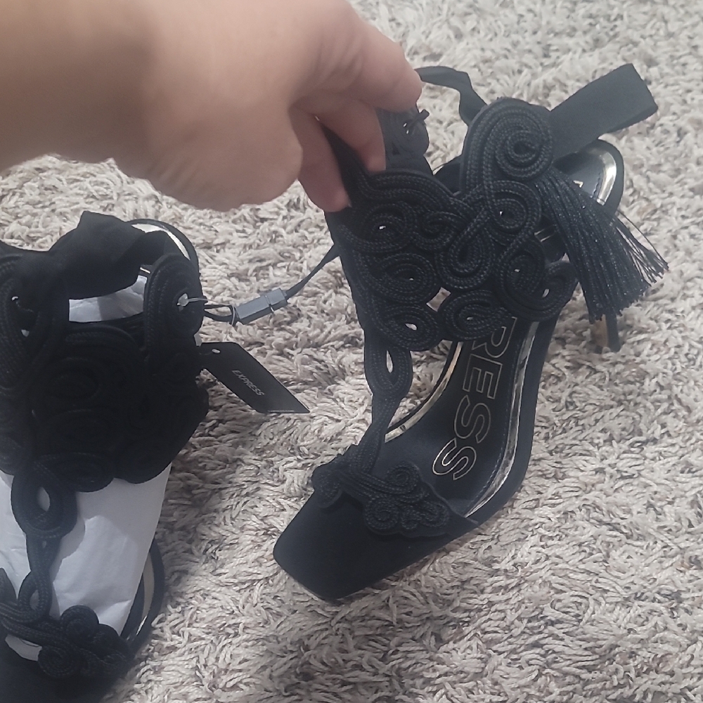 Express Black Women's Heels with Intricate Design